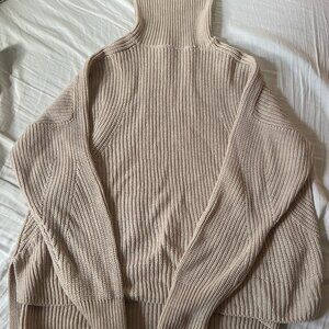 Topshop Ribbed Knitted Turtleneck in Oat w/ wide sleeve roll neck